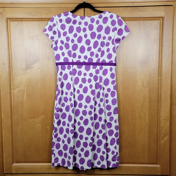 Boden Purple Polka Dot Empire Waist Scoop Neck Dress - 6R - Picture 2 of 12